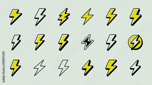 An arrangement of cartoon style lightning bolts in varying orientations presented on a light pastel green background high quality professional detailed modern elegant stylish clean crisp