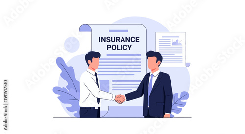 Financial Insurance Policy Agreement: Agent and Client Handshake Illustration
