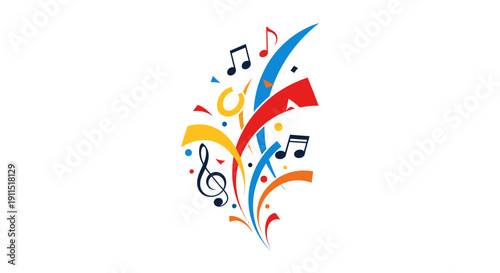 Colorful Music Notes and Symbols Design.