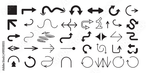 Set of black arrows icons. collection of web symbols for business and technology design element