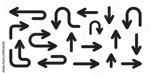 Set of black thick arrow icons. collection of web symbols for business and technology design element