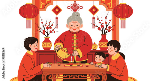 Family Celebrating Lunar New Year Together.