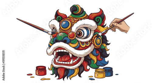 Vibrant Lion Dance Head Costume Performance.