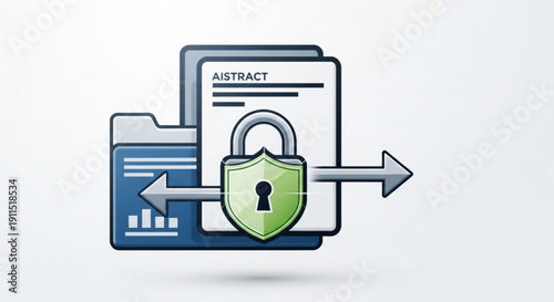 Secure data transfer icon with locked document and shield symbolizing protection and privacy in digital communication