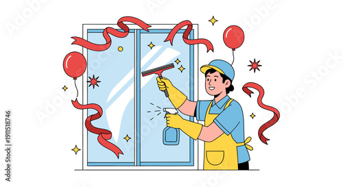 Window Cleaner Man Cleaning Glass Window.