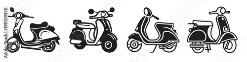  scooter silhouette icons set logo black motorcycle vehicle 