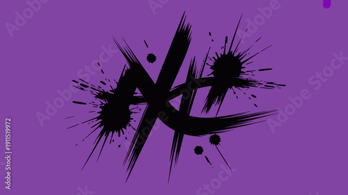 An abstract image features bold black brushstrokes and splatters against a solid vibrant purple background creating a dynamic and energetic composition high quality professional detailed modern