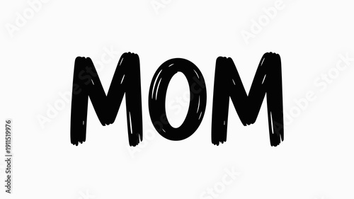 The image displays the word mom in large bold black lettering against a stark white background creating a simple and impactful design high quality professional detailed