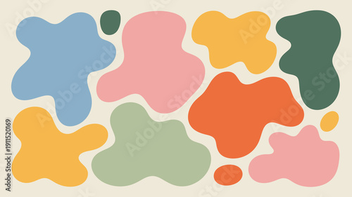 An abstract composition features irregularly shaped overlapping color blocks in shades of blue pink orange yellow and green high quality professional detailed modern elegant stylish clean