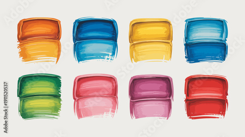 An abstract composition features eight rectangular blocks of vibrant textured paint strokes in various colors arranged in a grid pattern high quality professional detailed modern elegant
