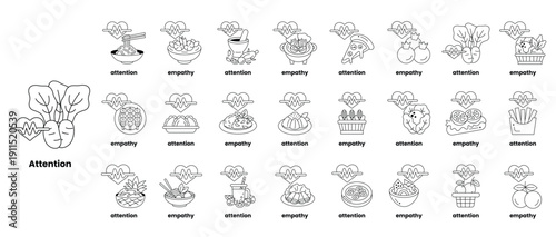 A series of black and white drawings of various plants and flowers