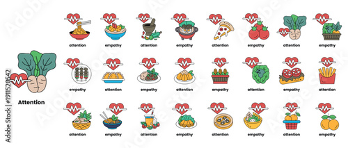 A collection of food items with a heart in the middle