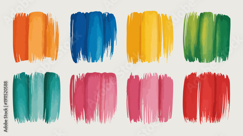 An assortment of vibrant broad brushstrokes in a grid pattern displays a spectrum of colors including orange blue yellow and red high quality professional detailed modern