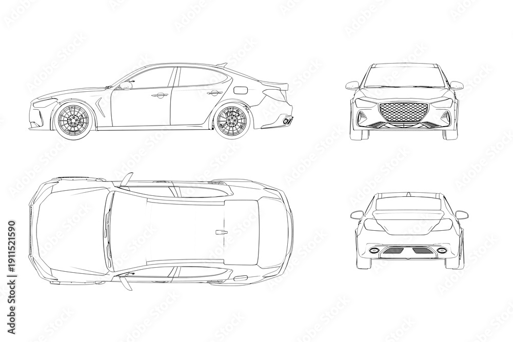 Fototapeta premium car outline drawing, sketch, contour image 