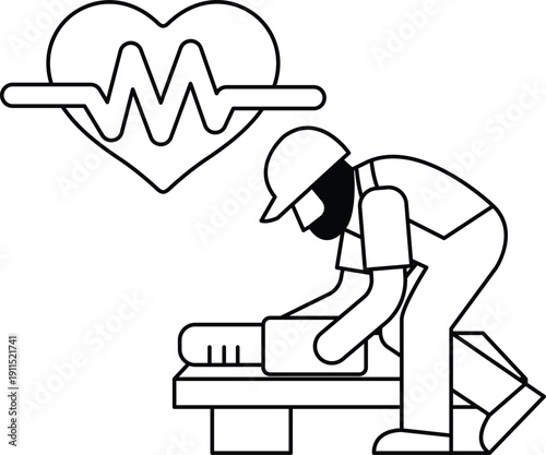 A man is working on a machine with a heart on the side