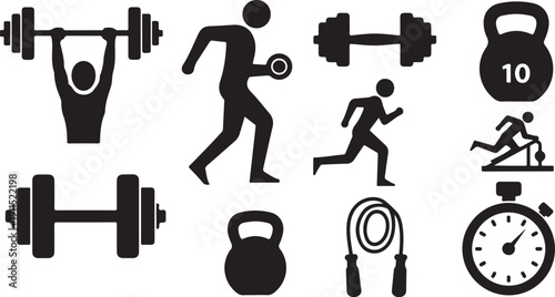 Fitness icons for workout and exercise routine motivation tools