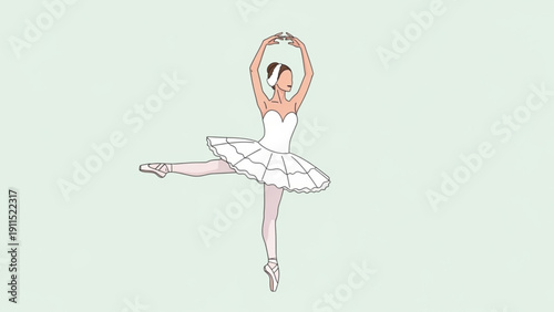 A beautiful pink cartoon illustration of a ballerina woman dancing as a symbol of art and beauty