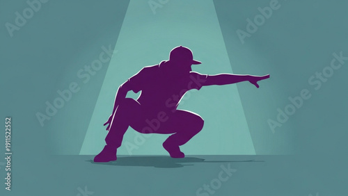 Vector illustration of a black silhouette hip hop dancer girl and a man dancing music sport people cartoon