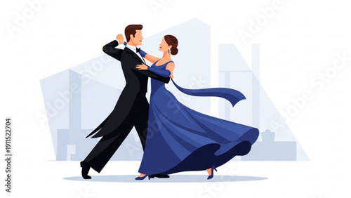 A young couple dance in a ballroom