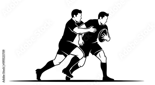 Rugby Players in Action: A dynamic illustration captures two rugby players locked in an intense struggle, showcasing strength, agility, and determination.