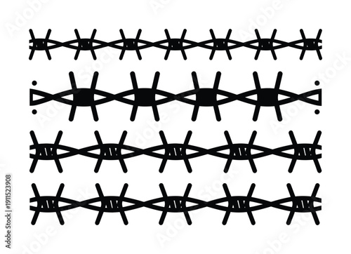 Black Barbed Wire Patterns on White Background