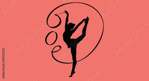 Silhouette of Grace and Motion: A silhouetted gymnast embodies elegance and strength, gracefully performing with a ribbon. The image evokes a sense of fluid movement and artistic expression.