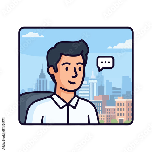 Cartoon Man Speaking with Speech Bubble.