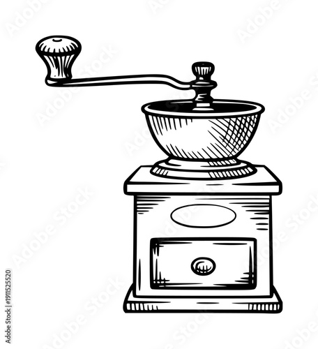 Vintage Hand Crank Coffee Grinder Isolated White Background