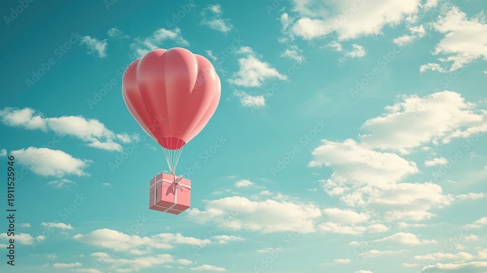 Obraz premium A Box flying on a parachute with pink cloud,vector illustration of package flying down from sky and cloud with parachute, concept for delivery service,shopping online,air delivery service.