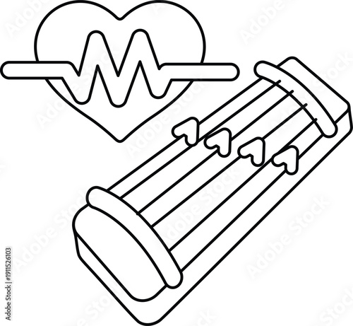 A heart and a bed with a line that says "heartbeat" on it