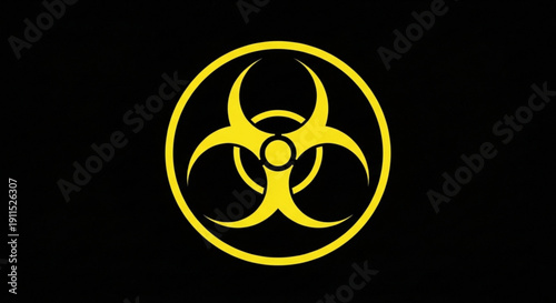 Yellow biohazard symbol on black background danger warning sign hazardous materials caution toxic substance alert health risk notification biohazard contamination signal
