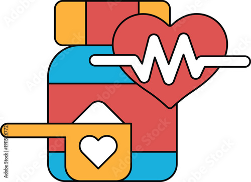 A pill bottle with a spoon and a heart on it