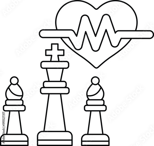 A black and white drawing of a king and two pawns on a chessboard