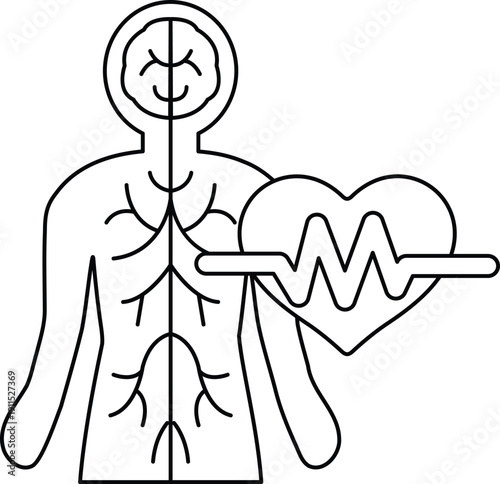 A person with a heart and veins is holding a heart monitor