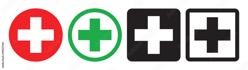 Obraz premium Red and green medical cross sign symbols vector illustration