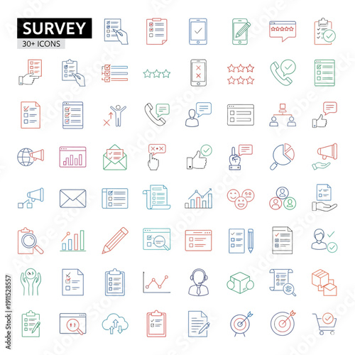 Collection of various survey and data analysis icons in a grid layout