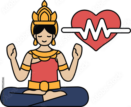 A woman is sitting cross legged with her hands on her knees