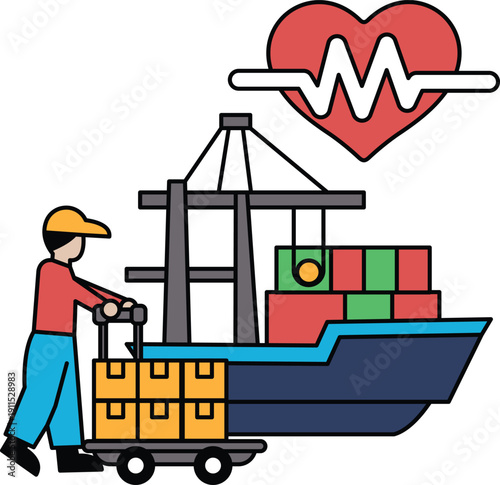 A man is pushing a cart with boxes on it