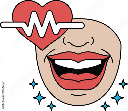 A cartoon face with a heart on its forehead and a smile