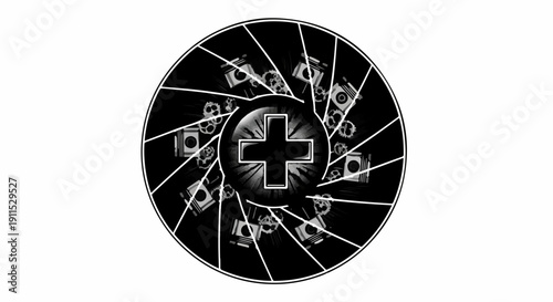 Creative aperture symbol with camera lenses, representing photography and vision