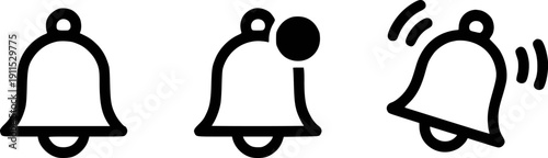 Set of three bell silent, with notification dot, and ringing