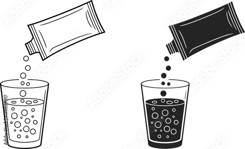 Powdered Drink Mix Being Poured into Glasses with Bubbles