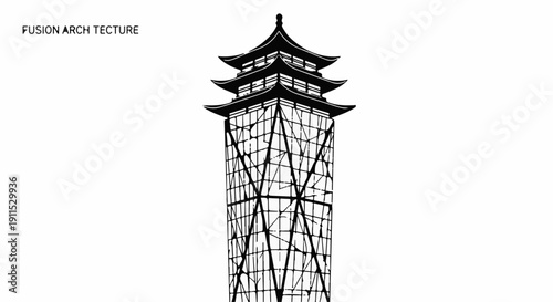 Modern architectural fusion blends traditional pagoda with contemporary structure