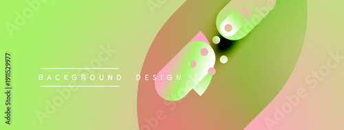 Abstract vibrant design features overlapping colorful shapes. Light green backdrop complements pink, orange hues. Text reads background design.