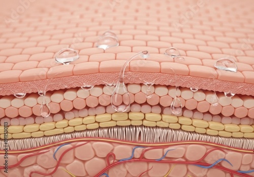 A close-up view of skin layers with detailed texture and structure