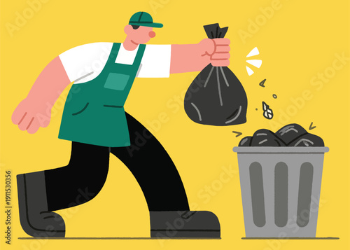 Man Throwing Away Trash Bag Illustrator Artwork Creative Design Template 