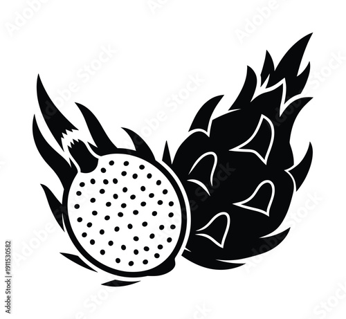 Stylized Black and White of Dragon Fruit