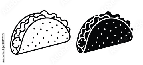 Two Stylized Tacos, One Outline and One Silhouette, with Dots