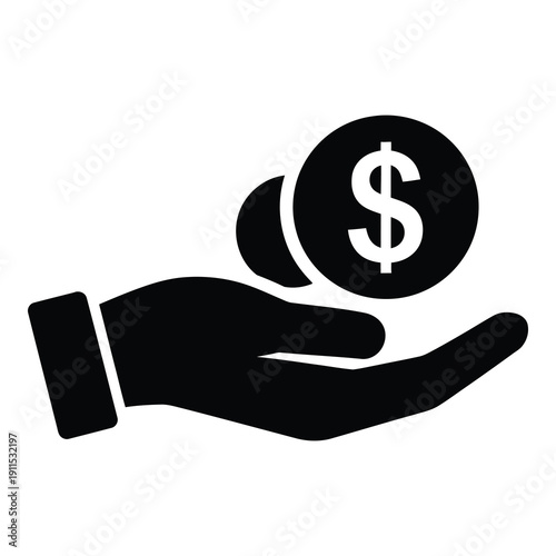 Hand holding a dollar coin on white background  finance and money concept icon