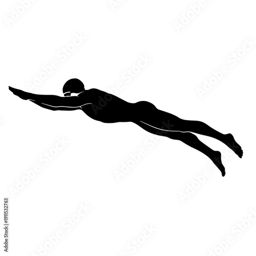 Minimalist Silhouette Illustration of a Competitive Swimmer Diving into Water